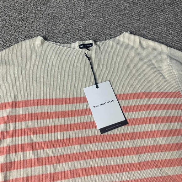 Who What Wear Womens Sweater Size Medium Pink Tank Striped Long Sleeves Slim Fit - Picture 3 of 12